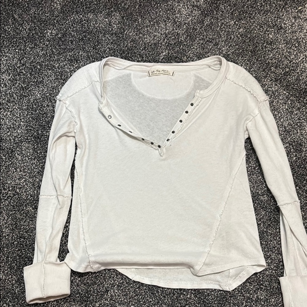 We The Free Cream Blouse with Long Sleeves and Asymmetrical Neckline